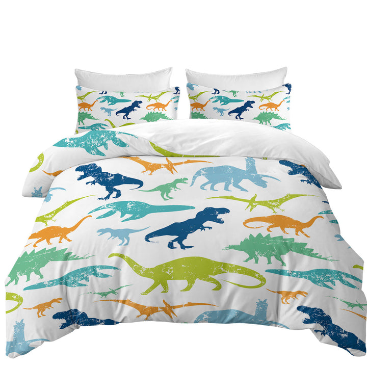 Comforter Cover with Worn Multi Colored Dinosaurs