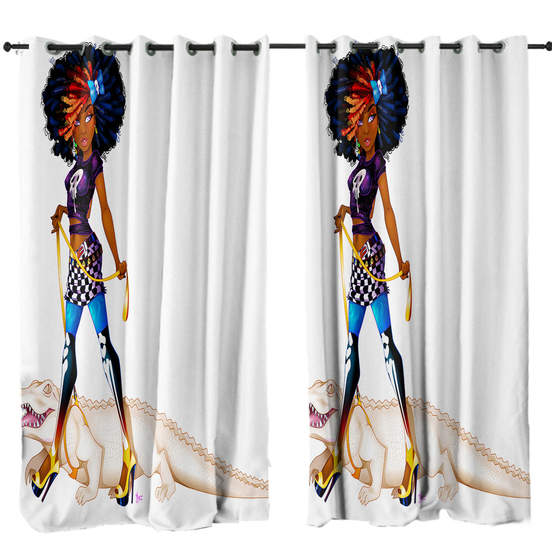 Cool Afro Black Girl the Man Eater Alligator Curtain