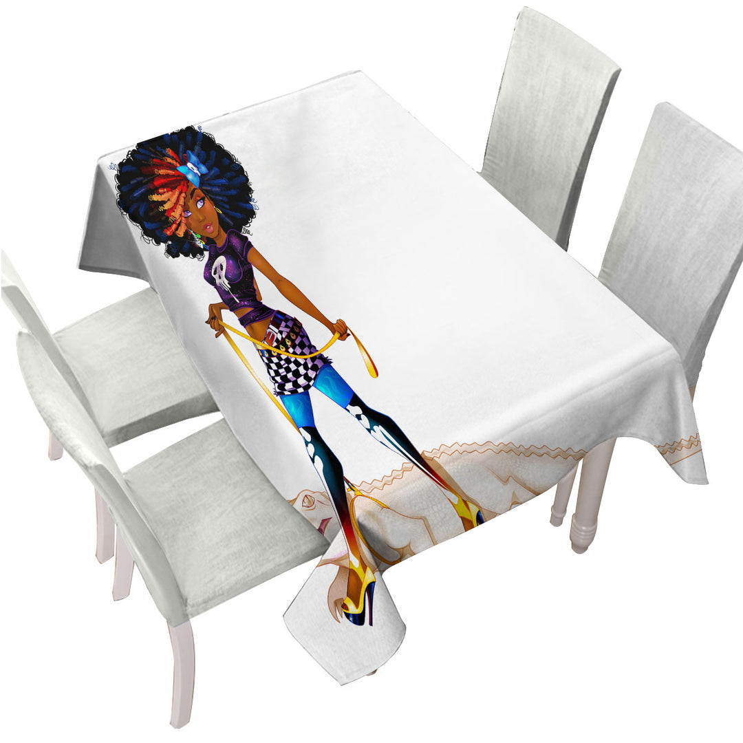 Cool Afro Black Girl the Man Eater Alligator Table Cover