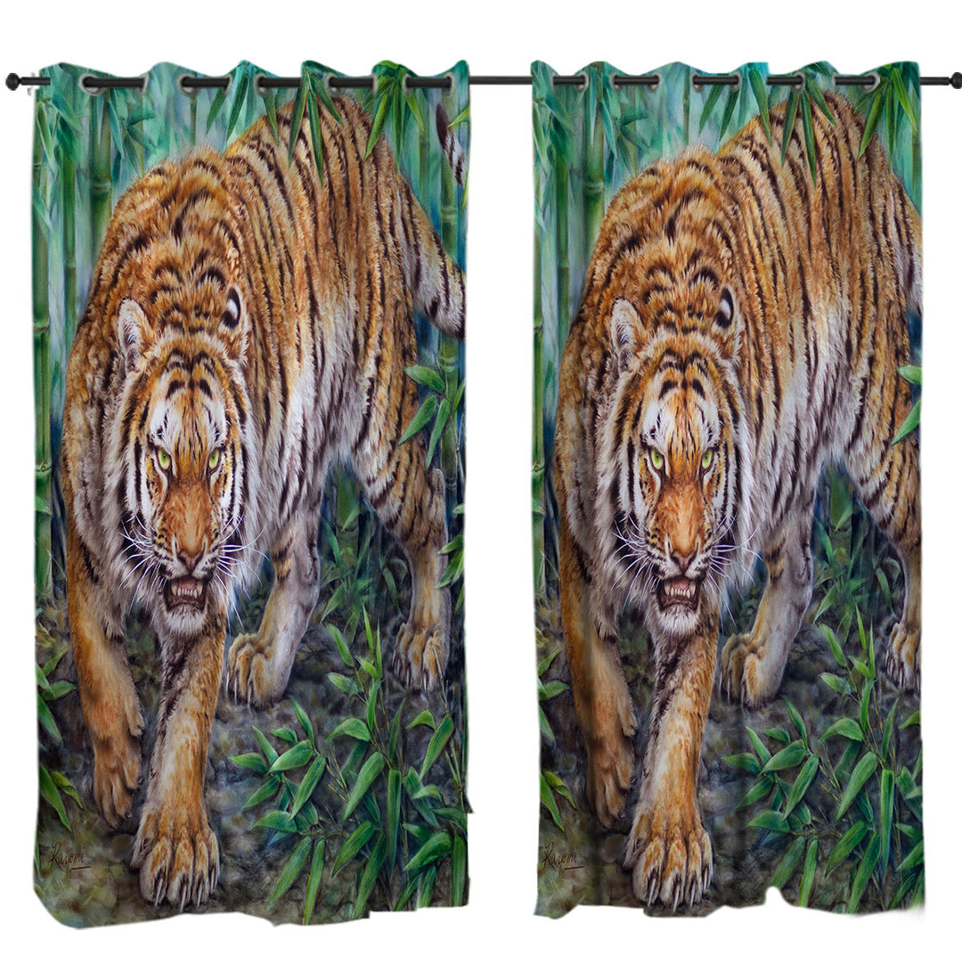 Cool Animal Art Dangerous Tiger in Bamboo Forest Curtains