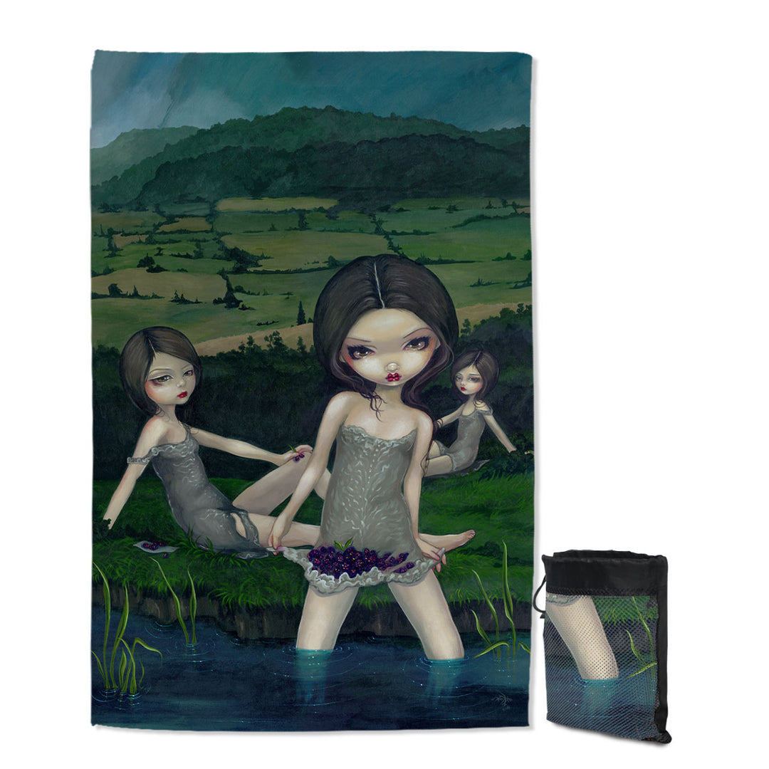 Cool Art Beach Towels for Travel Countryside Girls Nymphs Collecting Berries