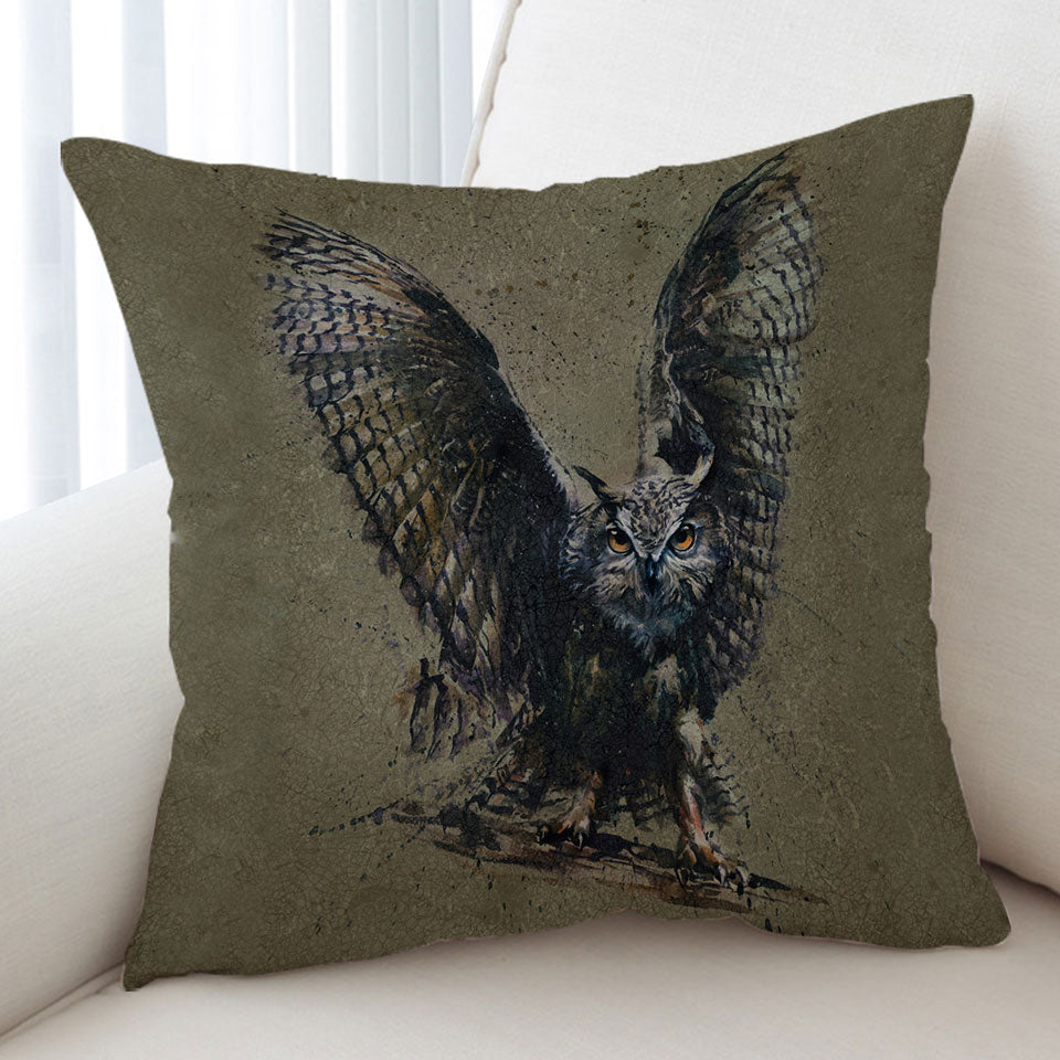 Cool Art Decorative Pillows Owl Painted on Concrete