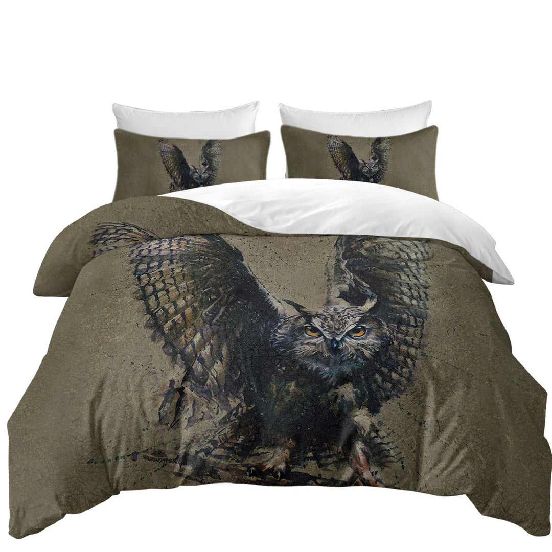 Cool Art Owl Painted on Concrete King Duvet Cover set