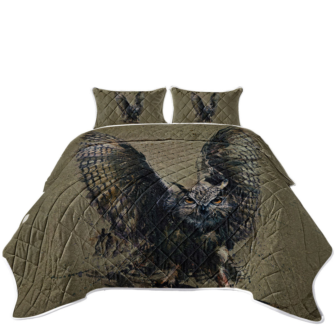 Cool Art Owl Painted on Concrete Quilts for sale