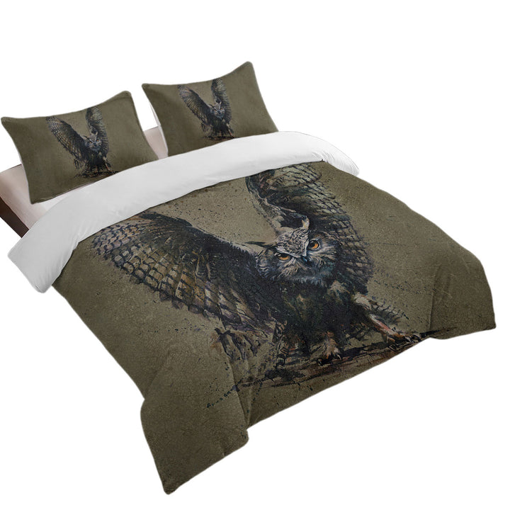 Cool Art Owl Painted on Concrete full Size Duvet Cover