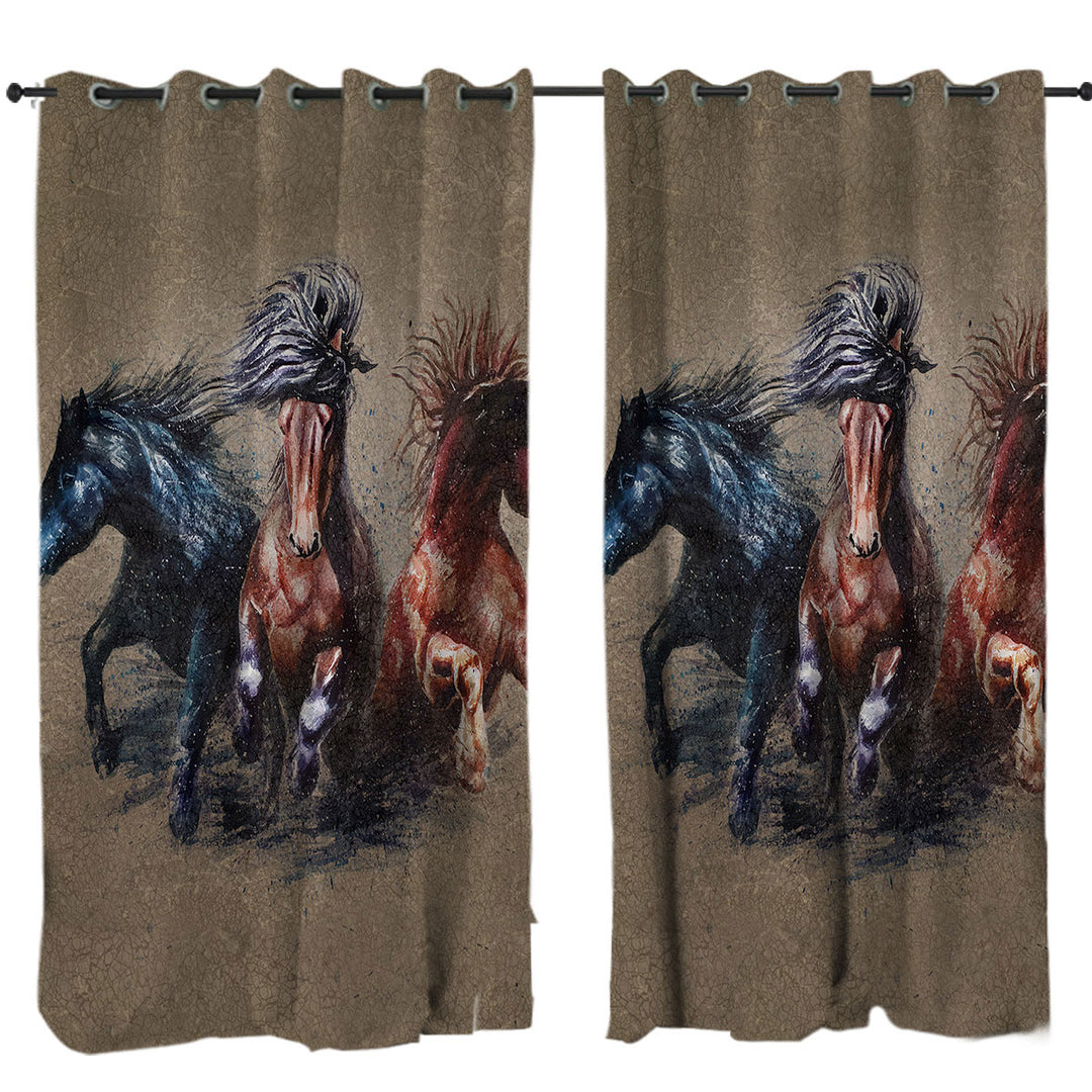 Cool Art Storming Horses Painted on Concrete Curtains