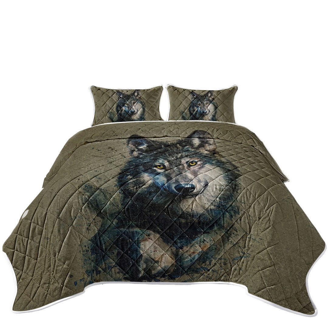 Cool Art Wolf Painted on Concrete King Quilt