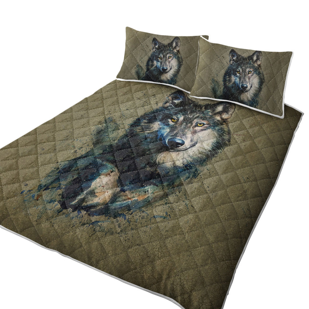 Cool Art Wolf Painted on Concrete Quilts for sale
