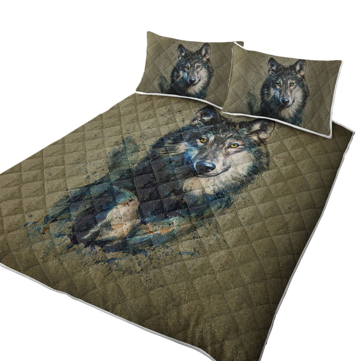 Cool Art Wolf Painted on Concrete Quilts for sale