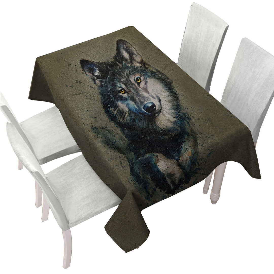 Cool Art Wolf Painted on Concrete Tablecloth