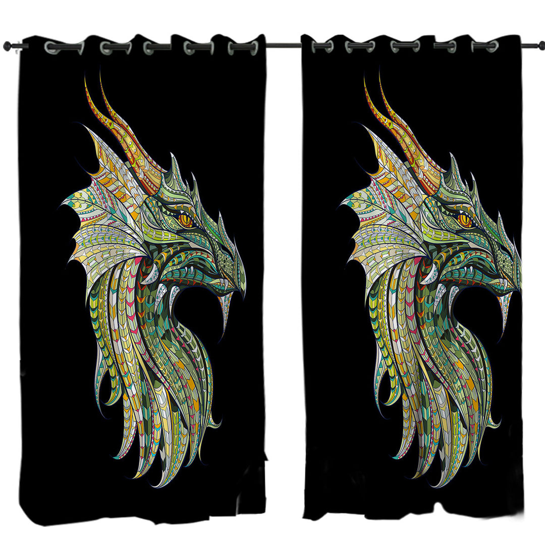 Cool Artistic Design Green Dragon Curtains