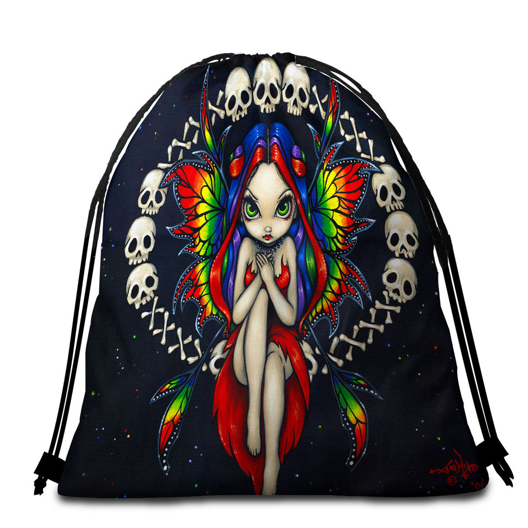 Cool Beach Towel Bags for Girls Painting Rainbow of Bones Fairy