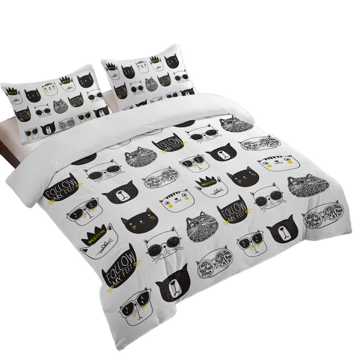 Cool Black and White Cat Faces Coverlets