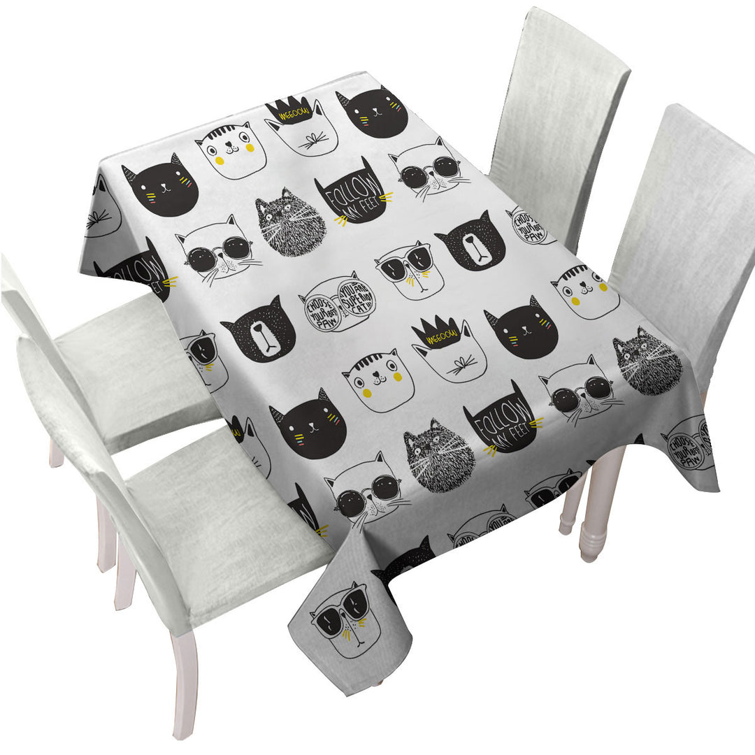 Cool Black and White Cat Faces Tablecloth