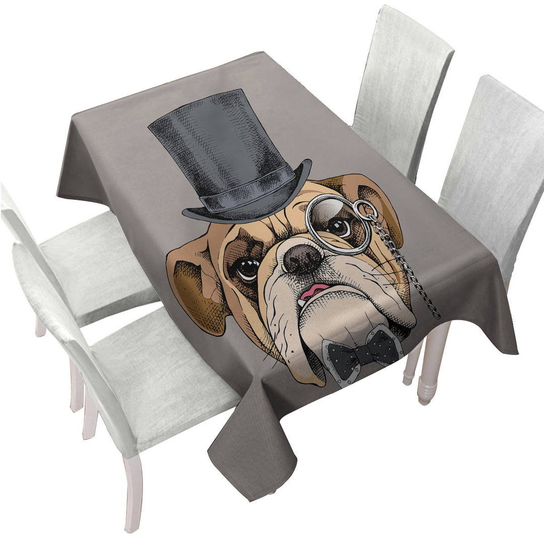 Cool Bulldog Gentleman Printed Tablecloth