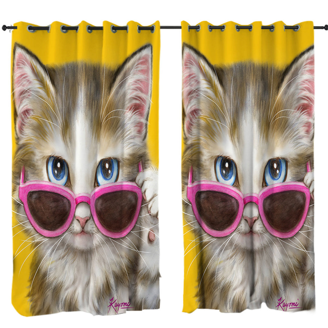 Cool Cat Art Girly Kitten Wearing Pink Sunglass Curtains