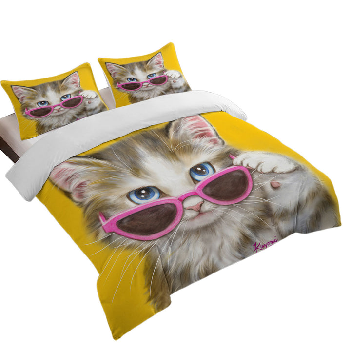 Cool Cat Art Girly Kitten Wearing Pink Sunglass Daybed Covers Sets