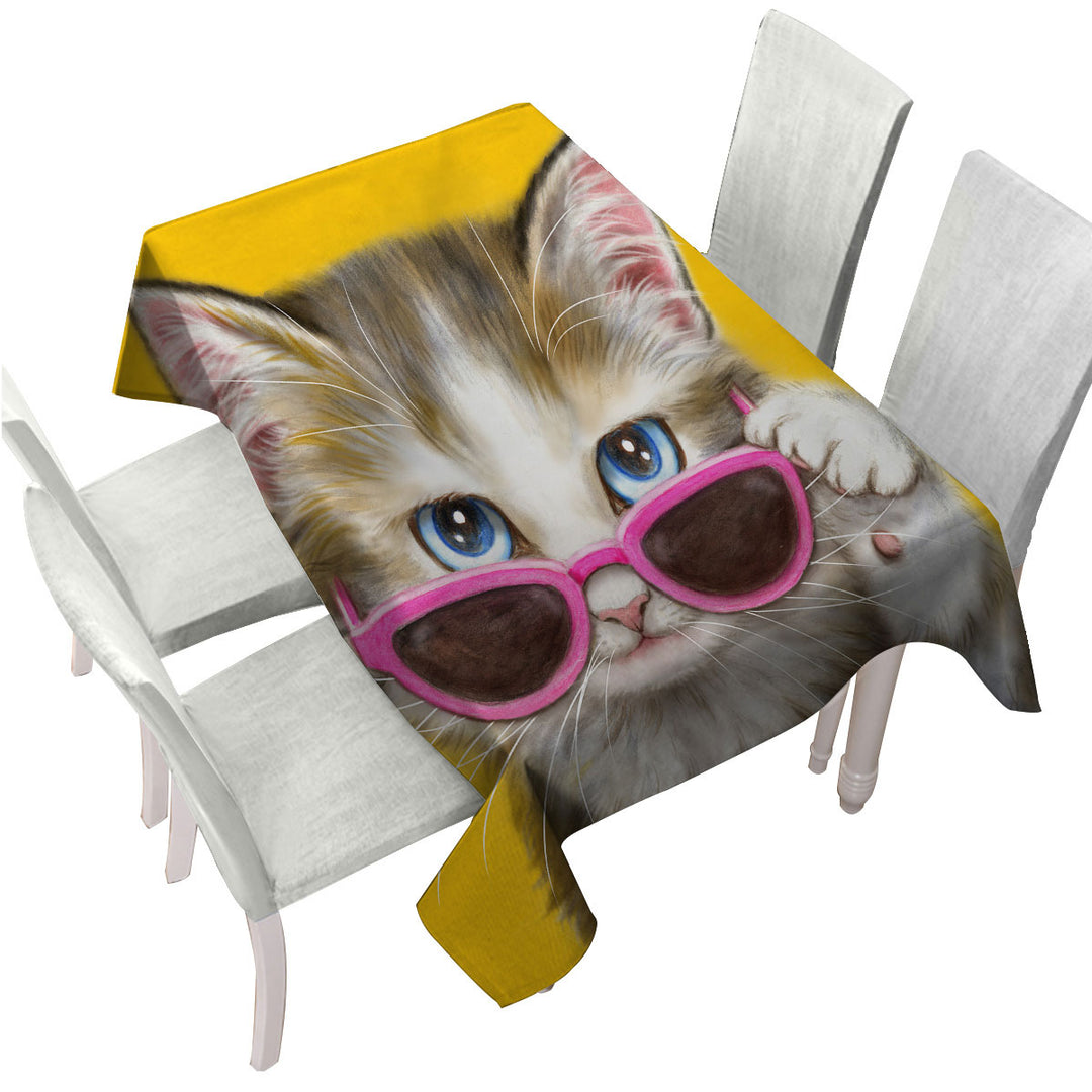 Cool Cat Art Girly Kitten Wearing Pink Sunglass Tablecloths