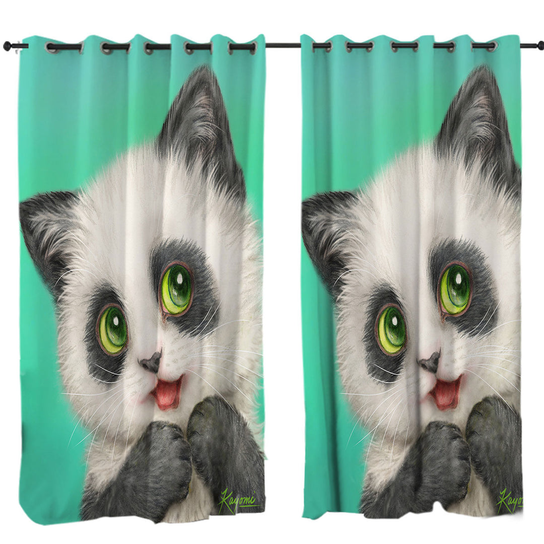 Cool Cats Art Paintings the Panda Kitten Drapes for Living Room