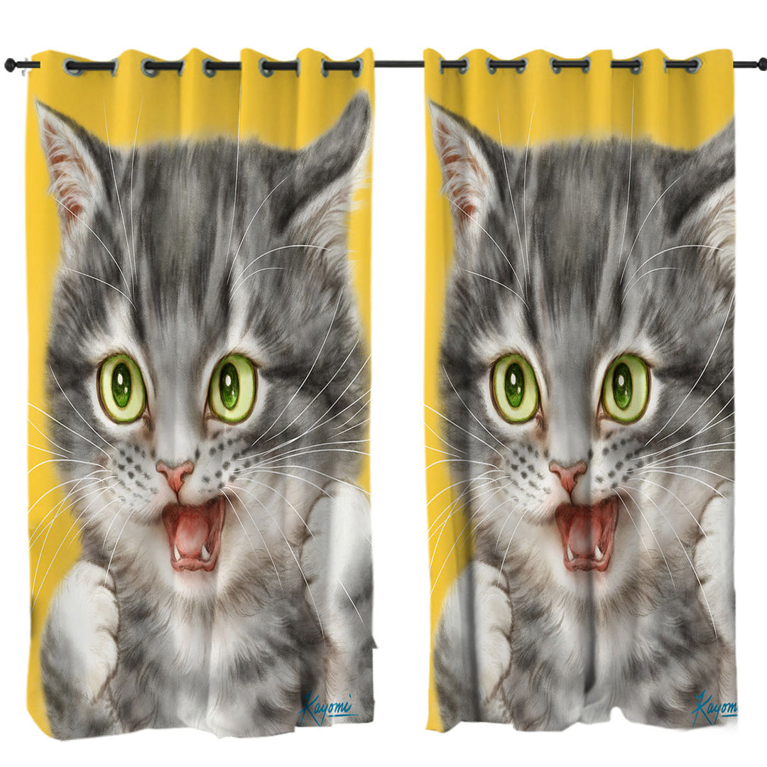 Cool Cats Art Tough Grey Kitten Drapes