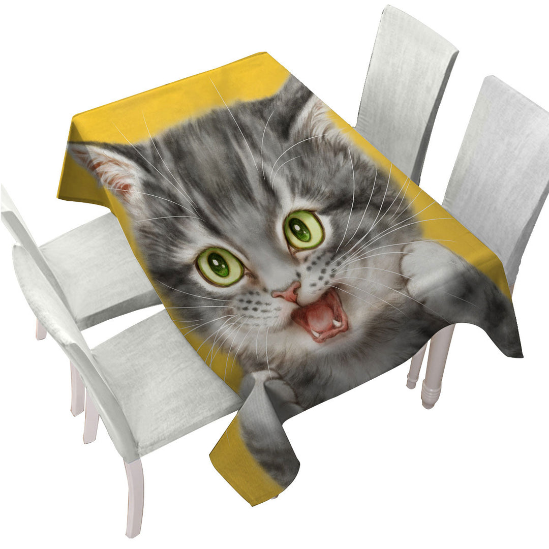 Cool Cats Art Tough Grey Kitten Tablecloths