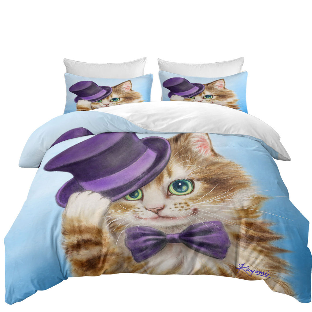 Cool Cats Art the Purple Top Hat and Bow Tie Kitty Bed Covers