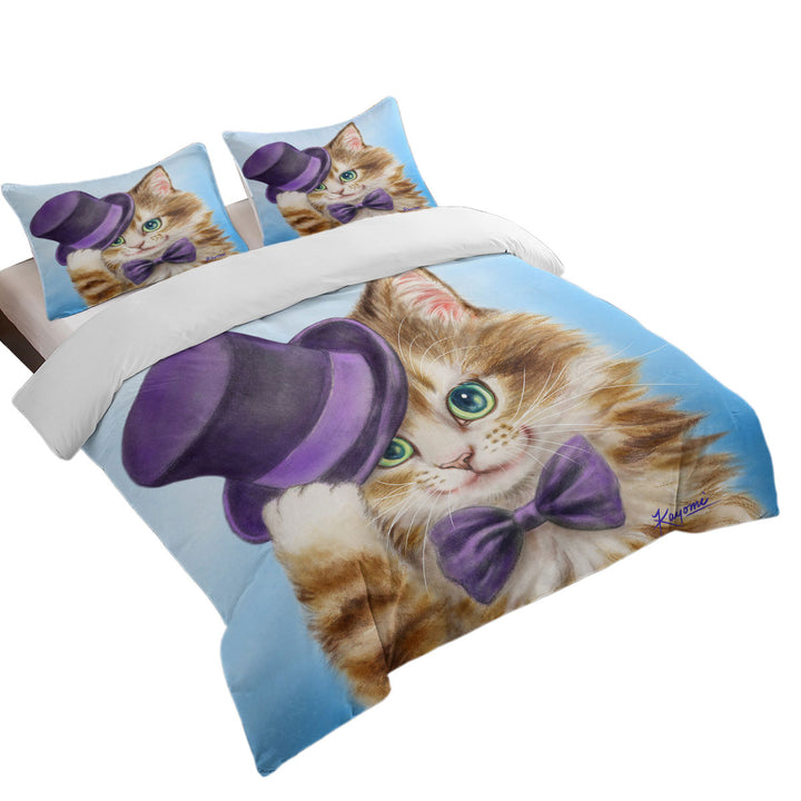 Cool Cats Art the Purple Top Hat and Bow Tie Kitty Duvet Covers
