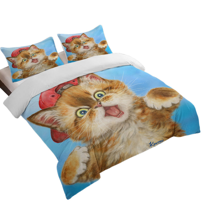 Cool Cats Boy Ginger Kitten Wearing a Cap Hat California King Duvet Cover