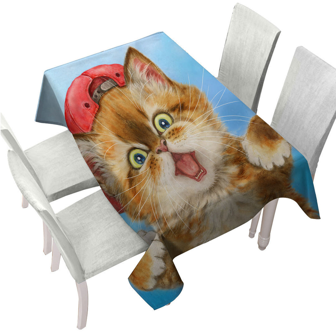 Cool Cats Boy Ginger Kitten Wearing a Cap Hat Custom tablecloths