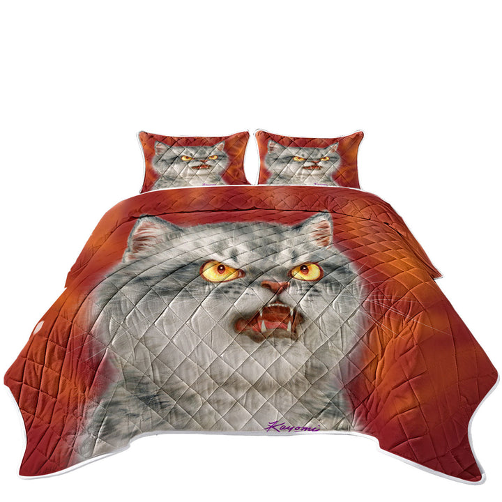 Cool Cats Designs Angry Furious Kitten California King Quilt Sets