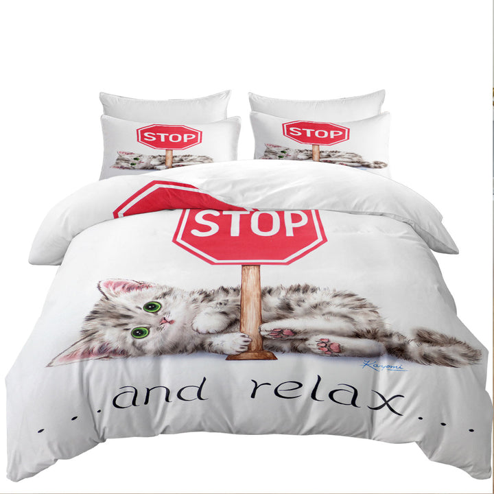 Cool Cats Encouraging Quote Cute Kitten Duvet Covers King