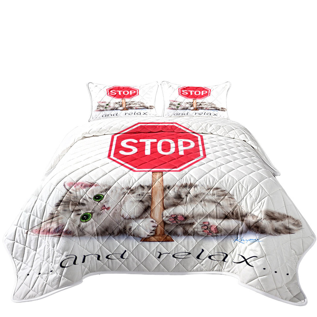 Cool Cats Encouraging Quote Cute Kitten King Size Quilt Sets