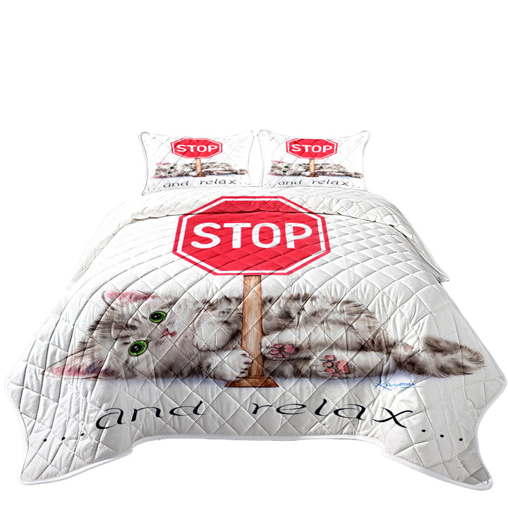 Cool Cats Encouraging Quote Cute Kitten King Size Quilt Sets