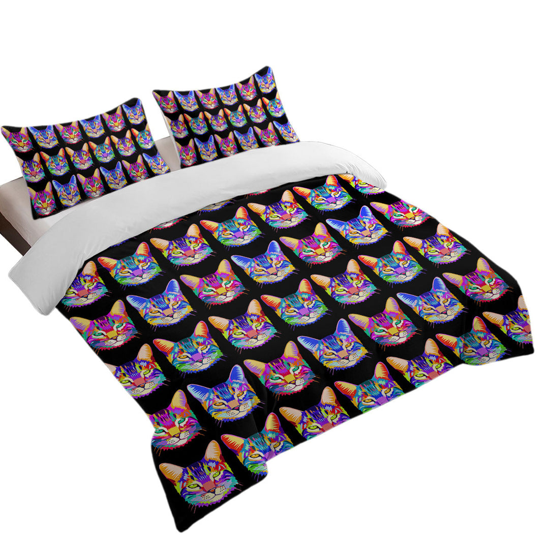 Cool Colorful Cat Face Pattern Quilt Cover
