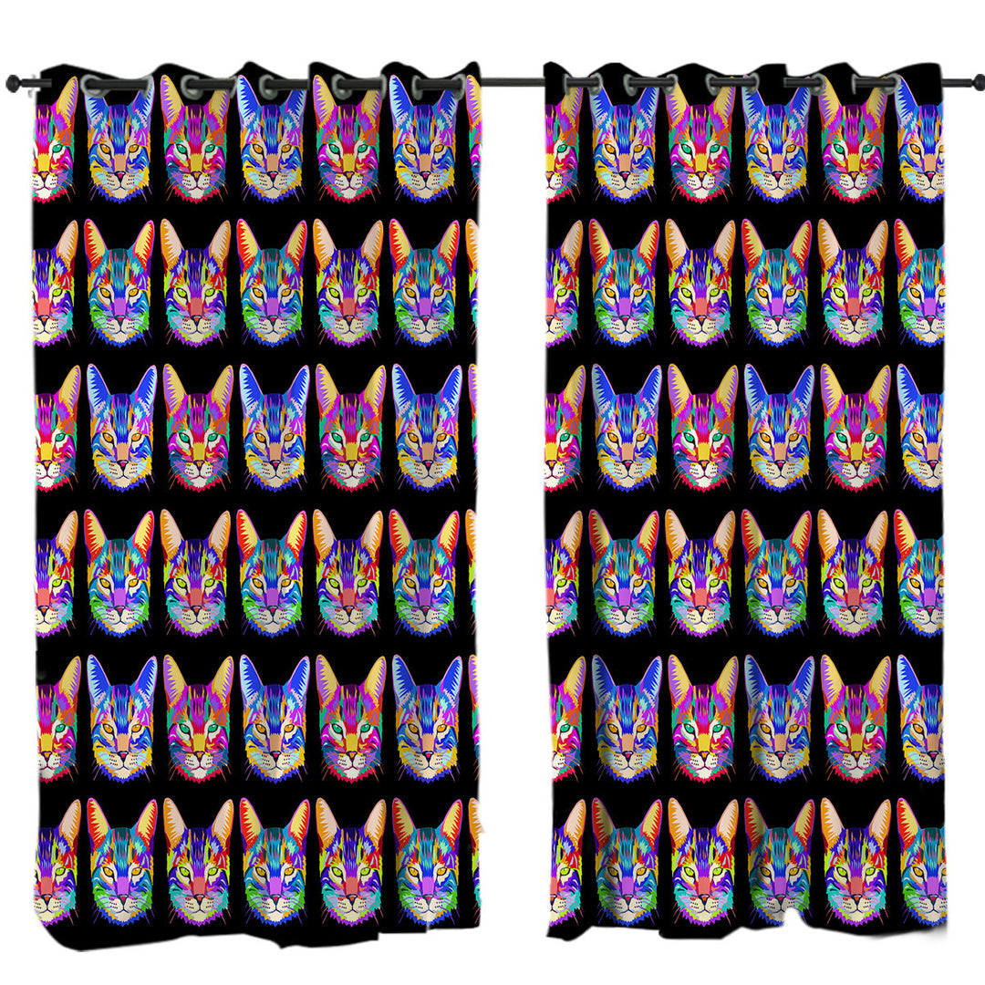Cool Colorful Cat Face Pattern Window Curtains