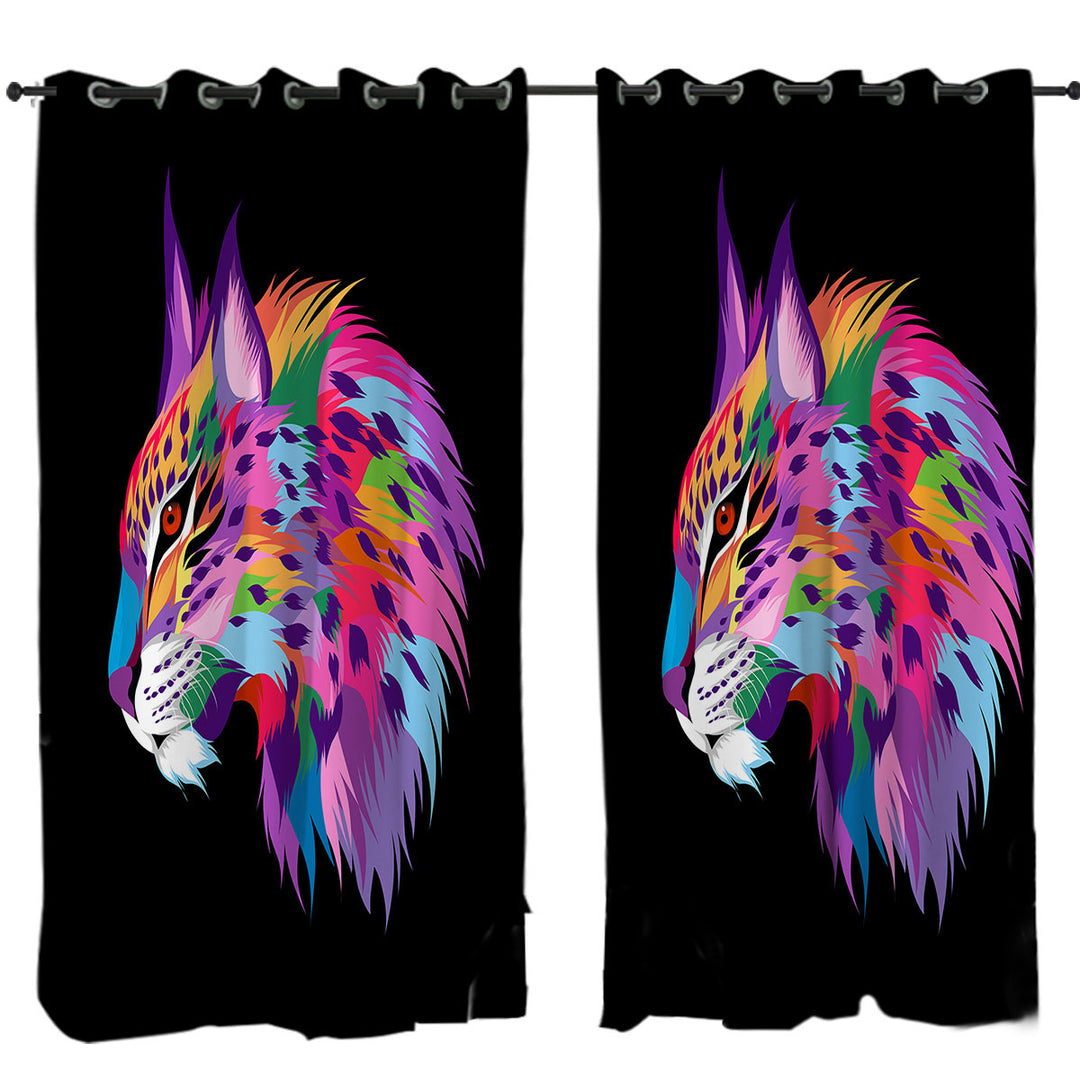 Cool Colorful Wild Bobcat Curtain