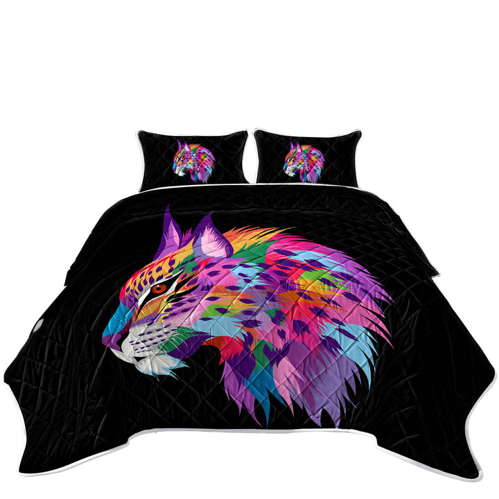 Cool Colorful Wild Bobcat King Size Quilt Sets