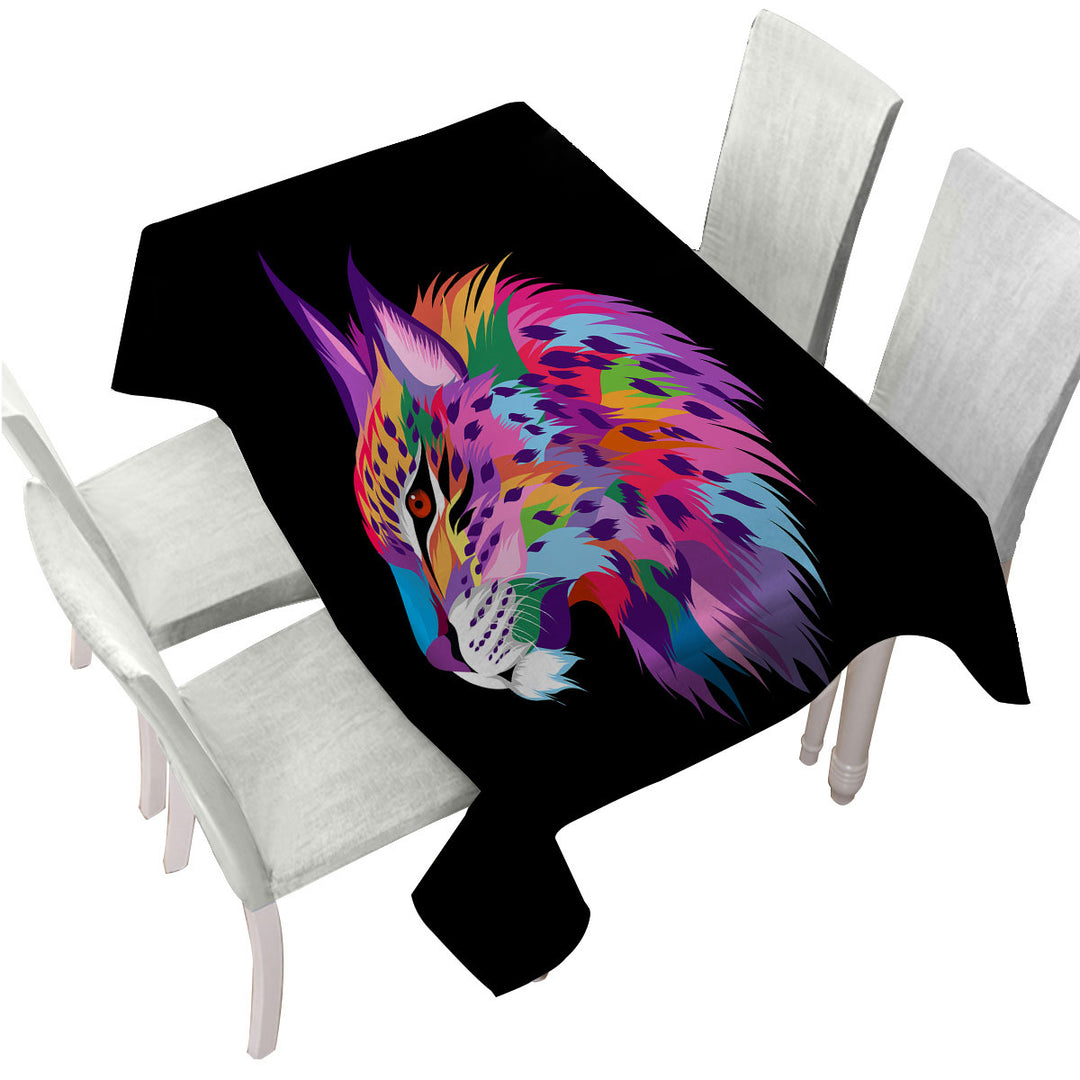Cool Colorful Wild Bobcat Tablecloth