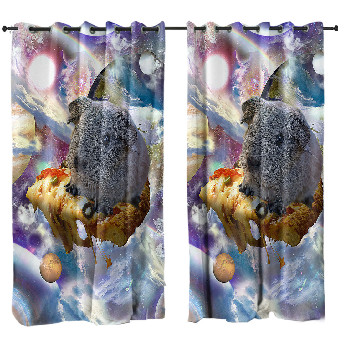 Cool Crazy Space Cute Guinea Pig on a Pizza Window Curtains