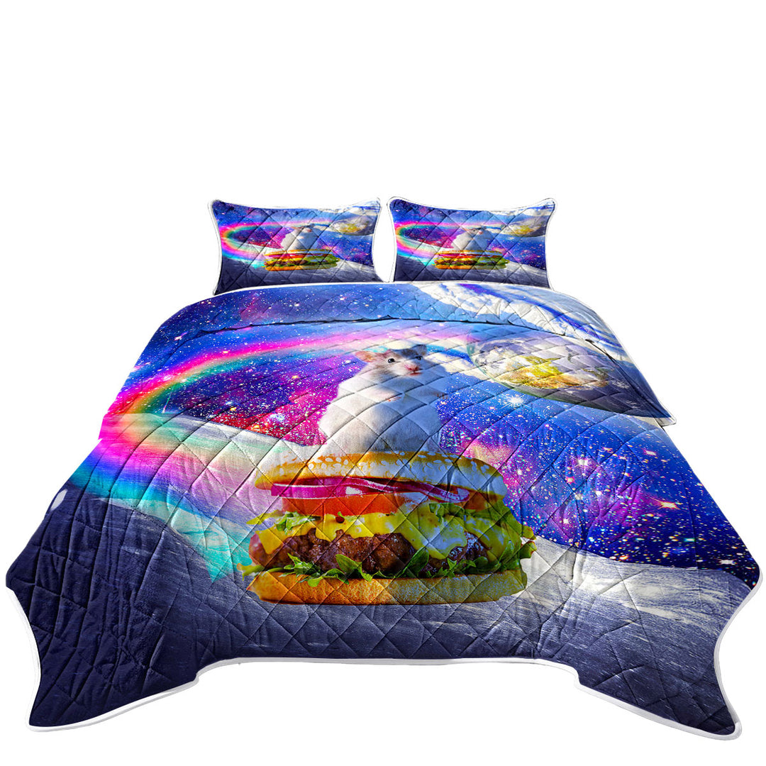 Cool Crazy Space Cute Hamster on a Burger King Quilt