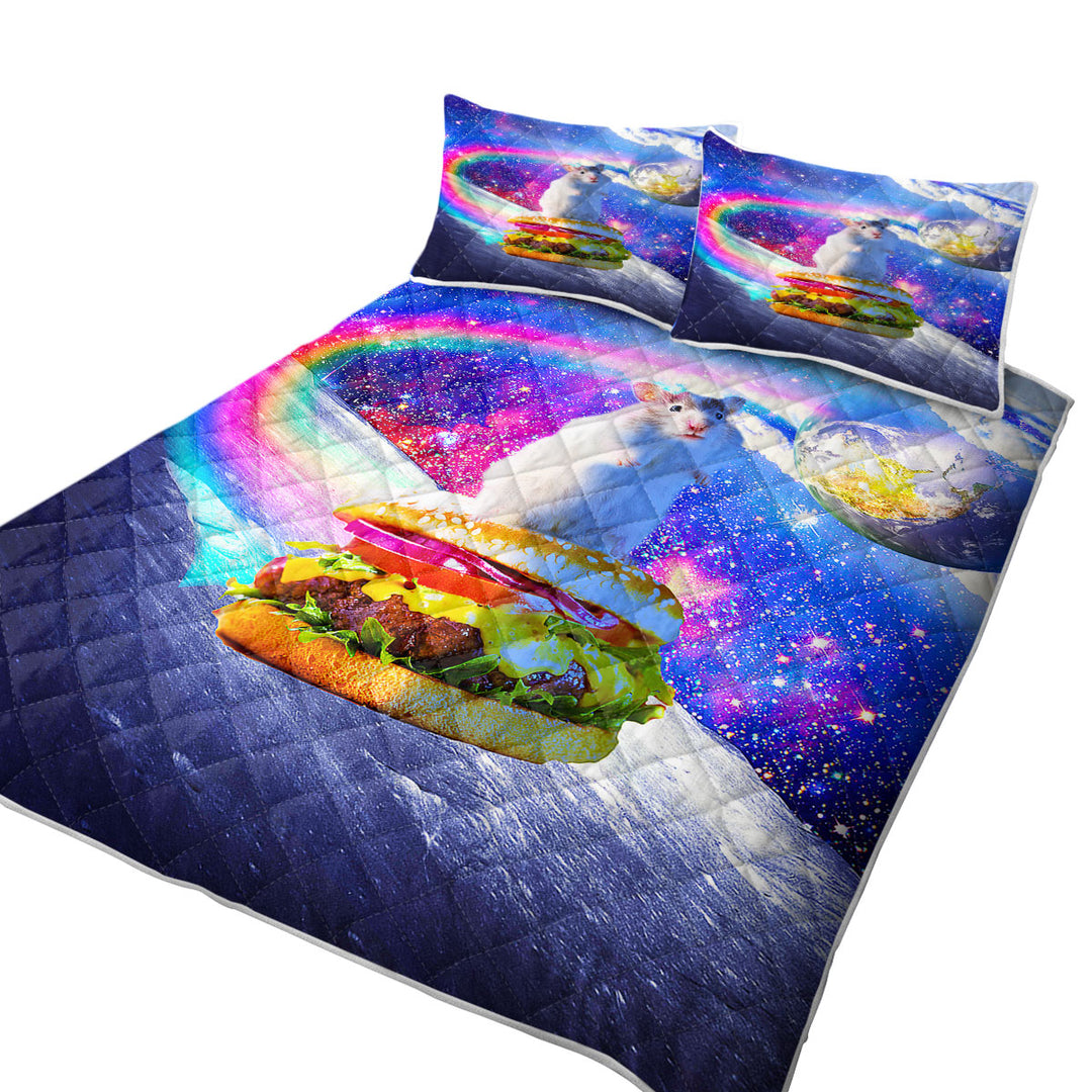 Cool Crazy Space Cute Hamster on a Burger Quilts for sale