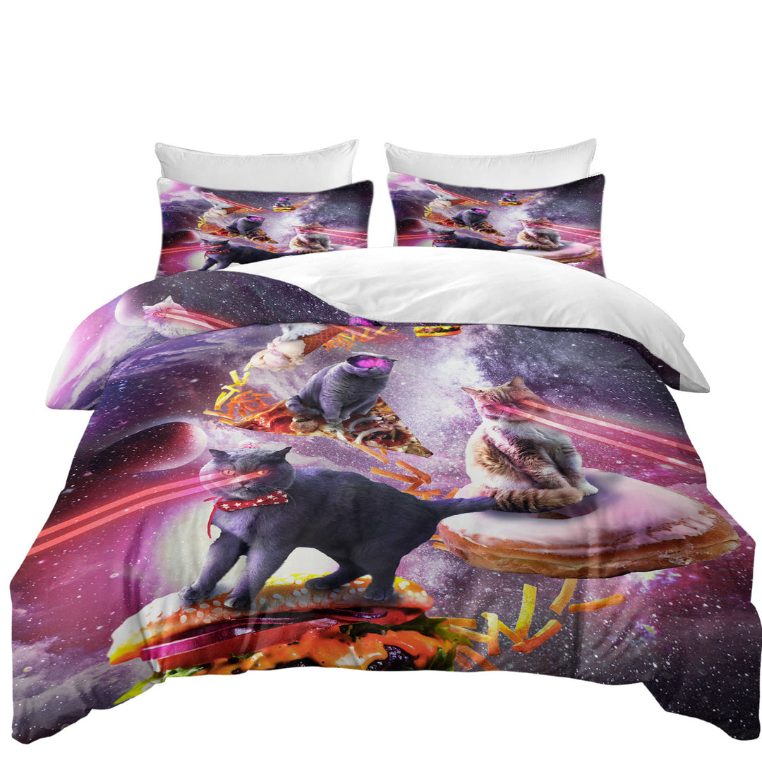 Cool Crazy Space Laser Cats King Quilt Cover