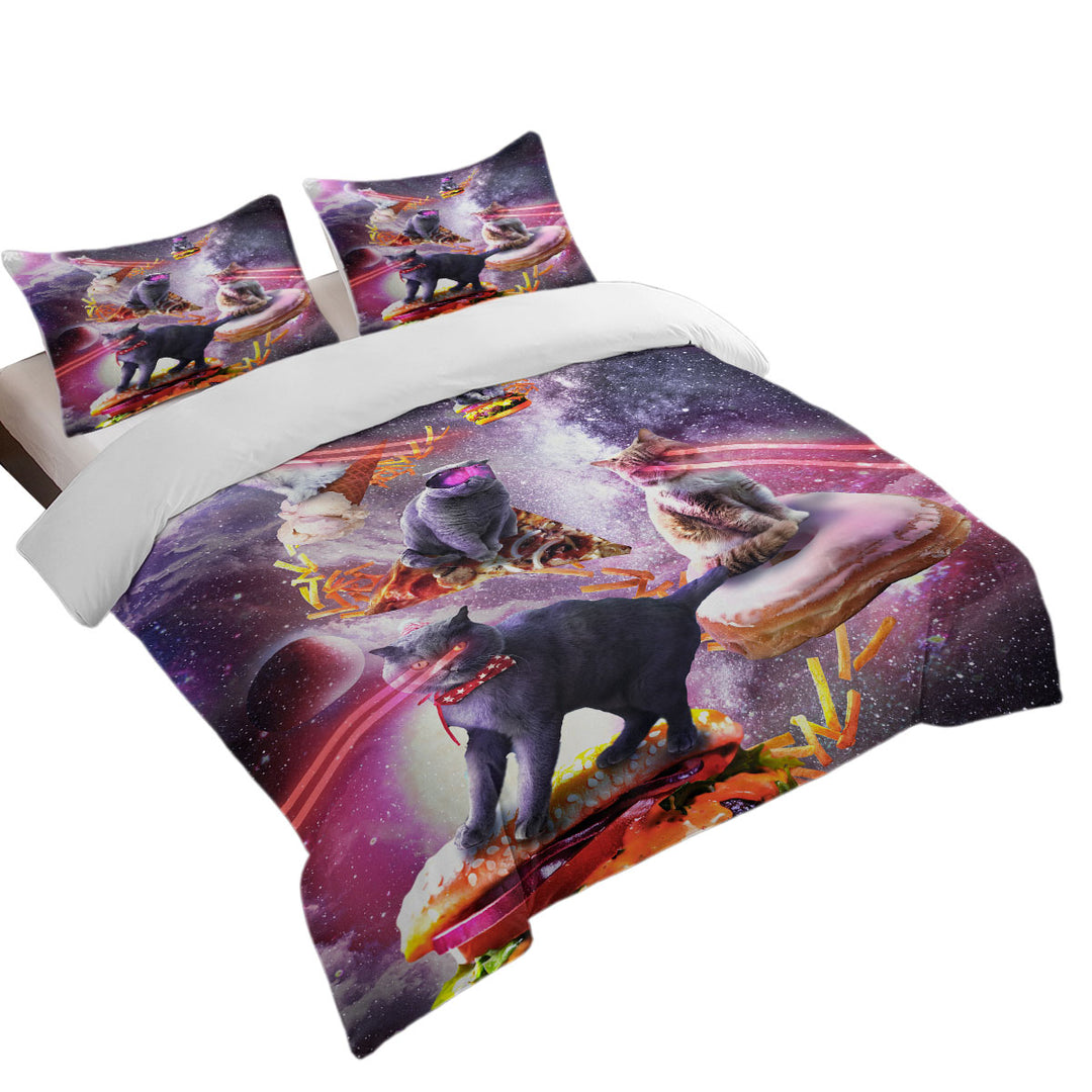 Cool Crazy Space Laser Cats Quilt Cover Sets