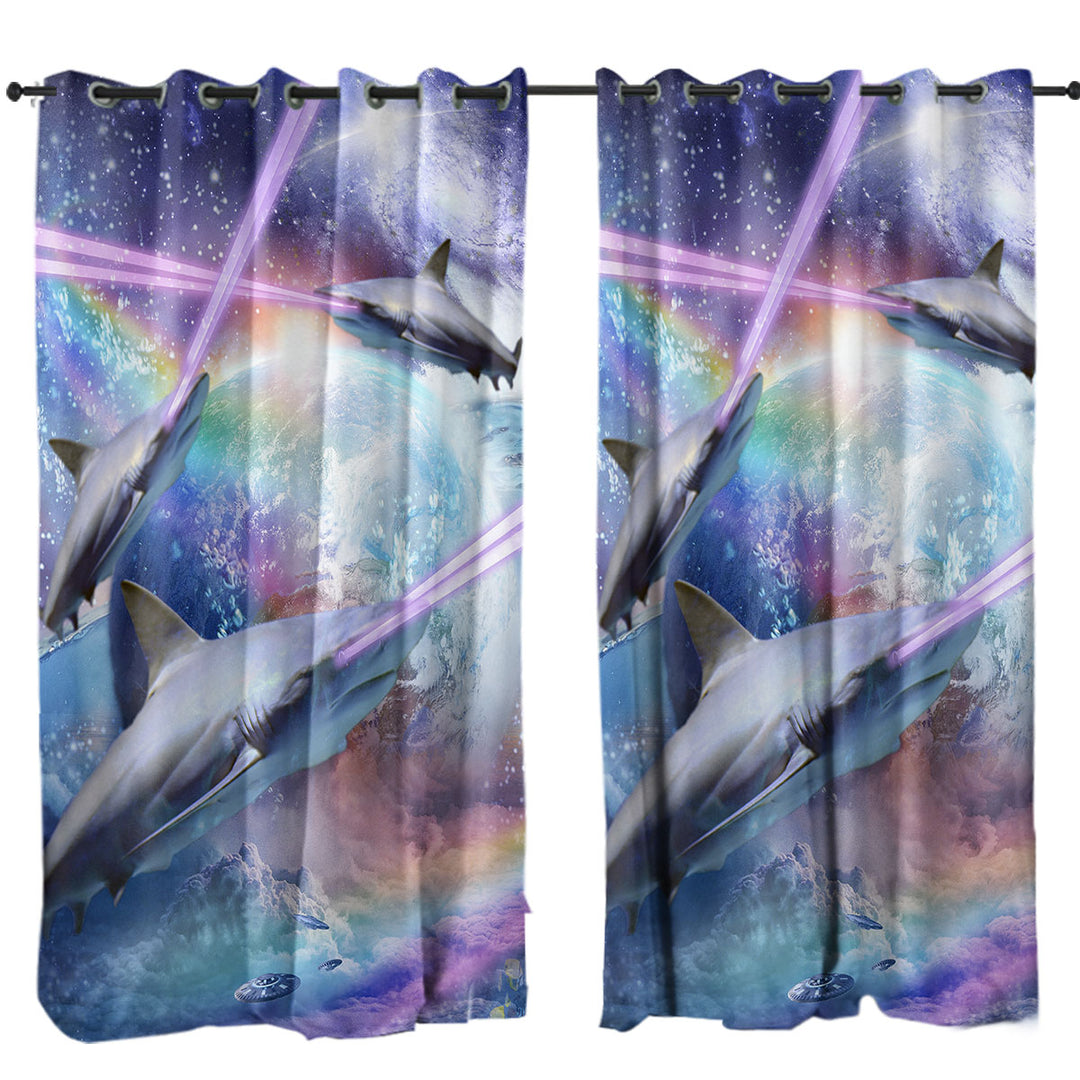 Cool Crazy Space Laser Sharks Drapes and Curtains