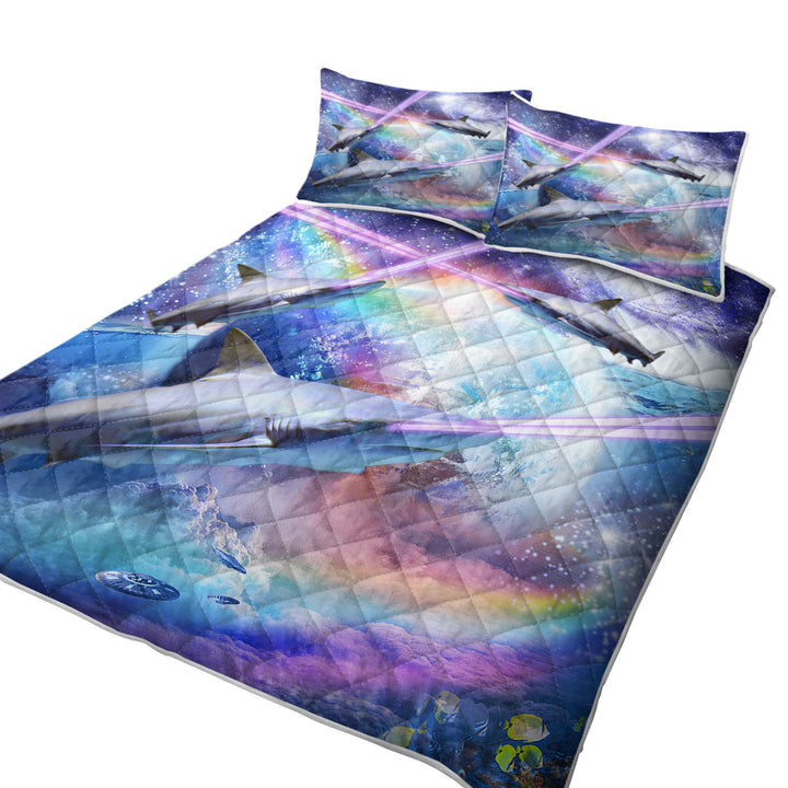 Cool Crazy Space Laser Sharks King Size Quilt