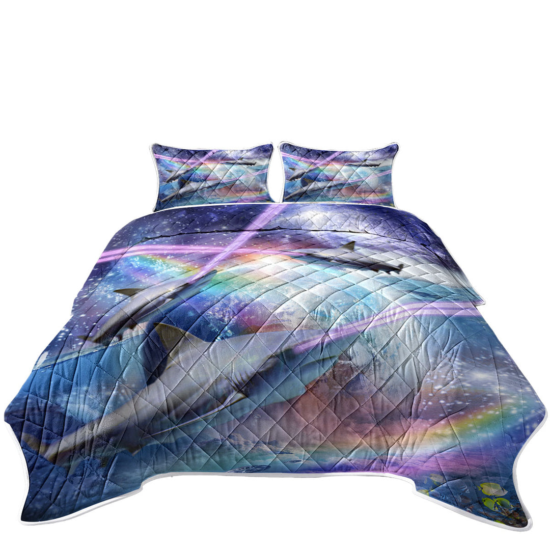 Cool Crazy Space Laser Sharks Quilts for sale