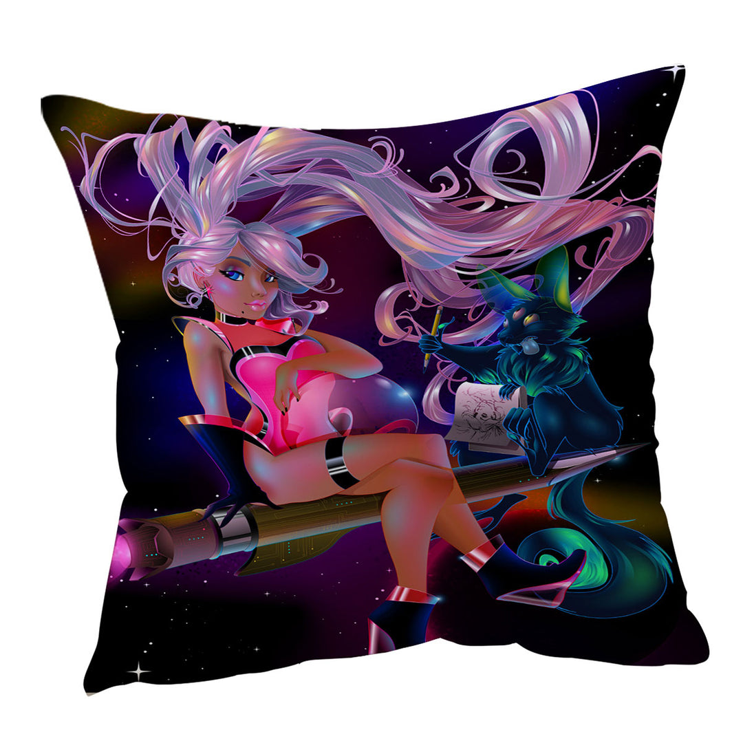 Cool Cushions with Galactic Girl with Alien Cat