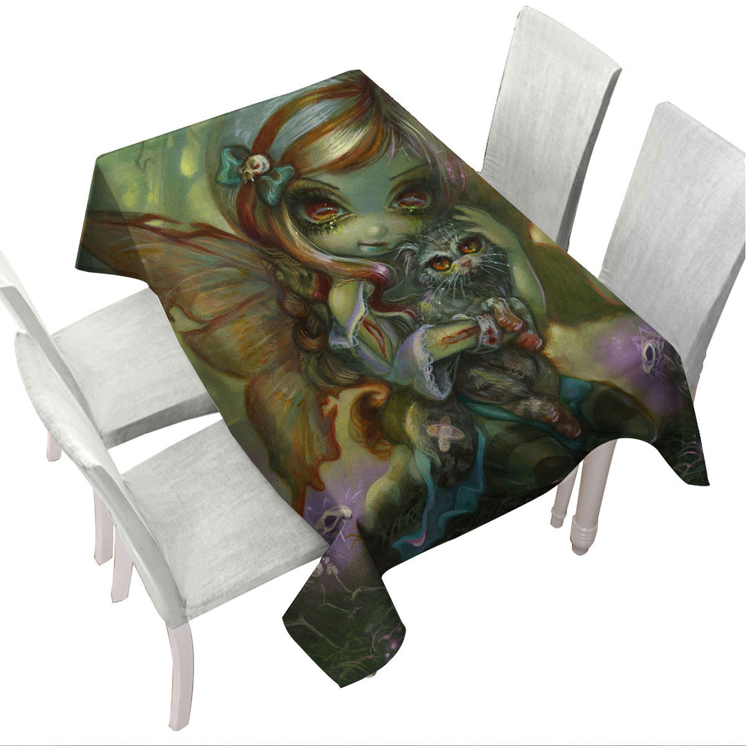 Cool Dark Art My Zombie Kitty Dead Fairy and Cat Tablecloth