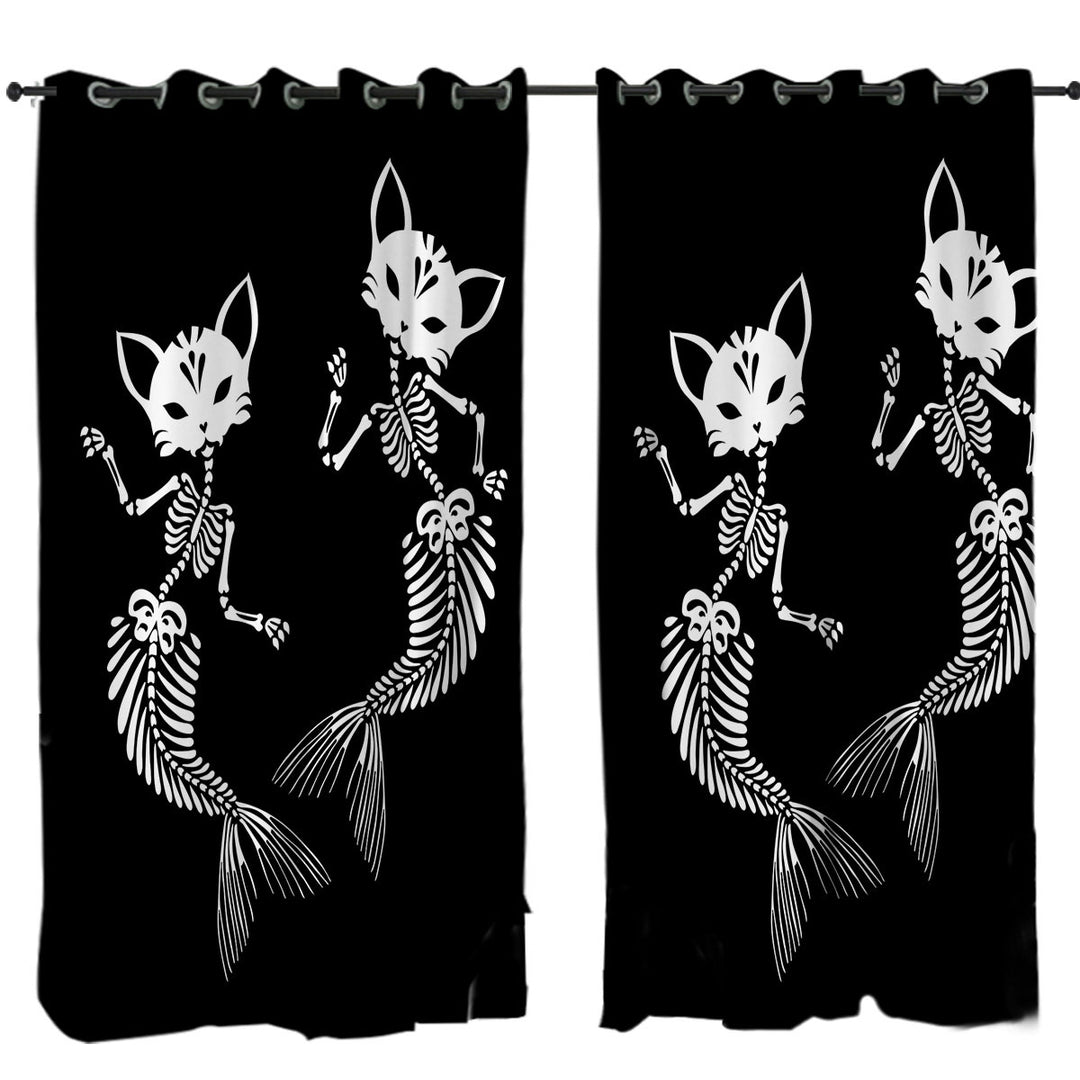 Cool Day of the Dead Mermaid Cat Skeletons Curtains