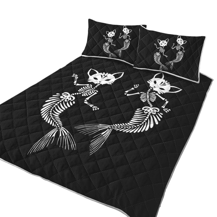Cool Day of the Dead Mermaid Cat Skeletons King Size Quilt